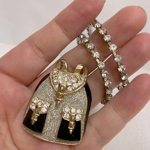 Classic Backpack 🎒 Broach Pin and Hoop Earrings Set Rhinestone Crystals